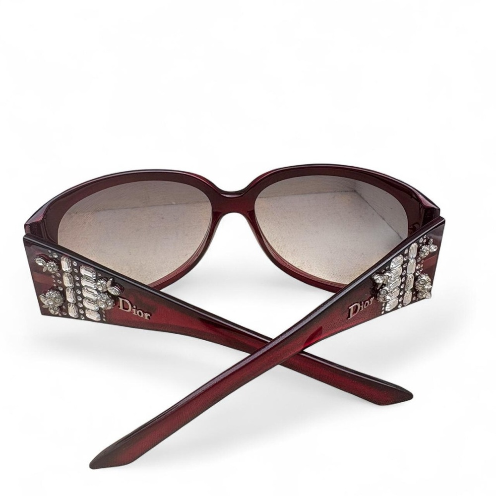 Dior Deep Red Sunglasses with Sparkling Embellishments - Picture 2 of 6